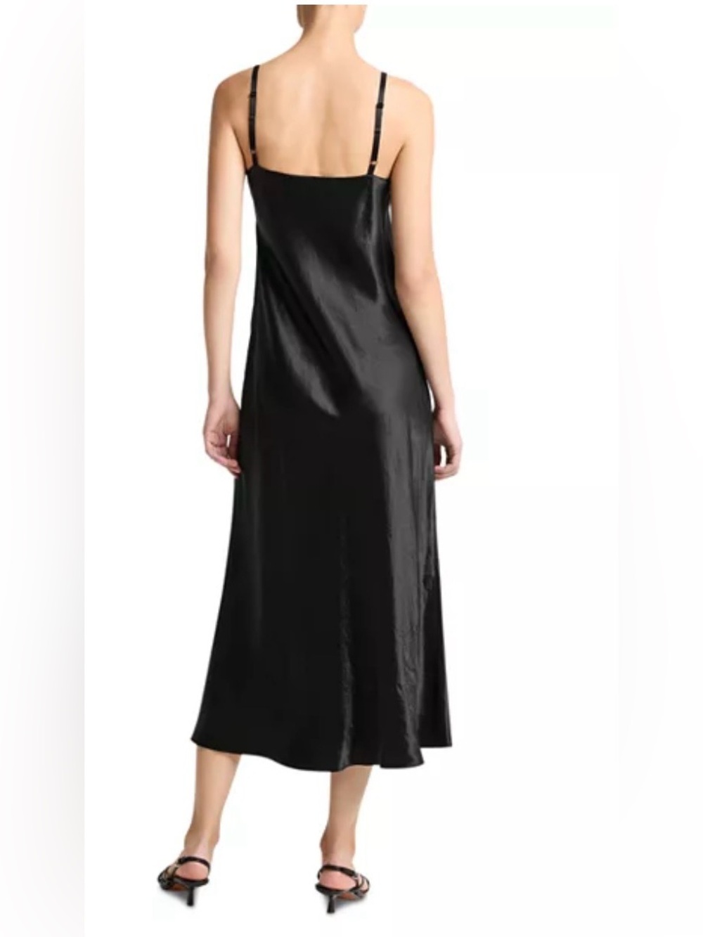 Vince Black Satin Slip Midi Dress with Spaghetti Straps Size L - Picture 2 of 11